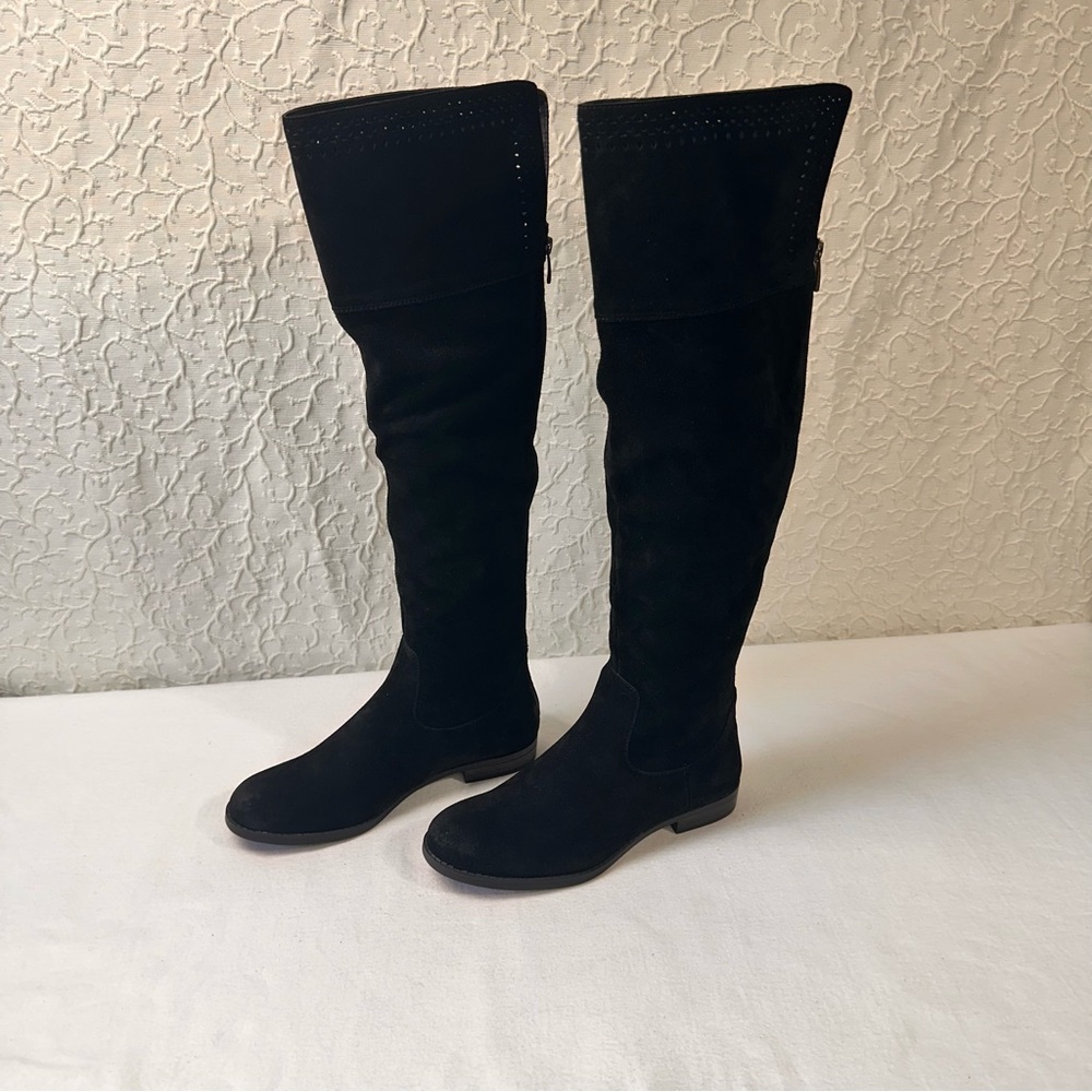 Genuine 1976 Leather BootsSize 8 Knee Hight Shoes Back Zip Black Suede Riding